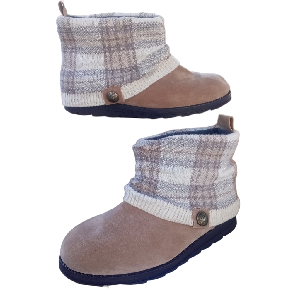 Muk Luks Plaid Knit Cuff Ankle Booties